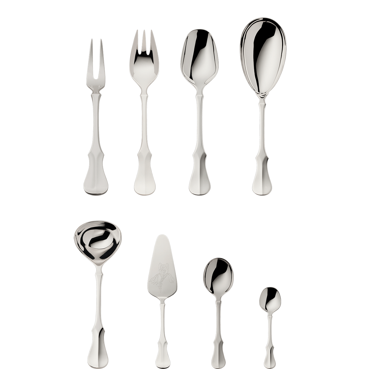 Zestaw srebrnych sztućców środka stołu 9 el.