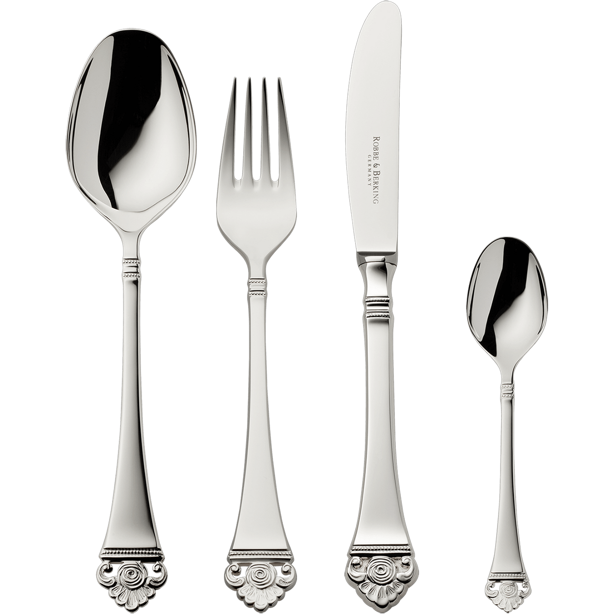 Zestaw posrebrzanych sztućców 4 el. ze złoceniem